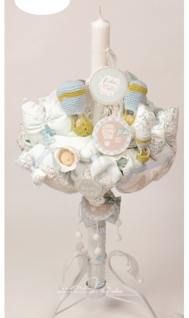 Lumanare de botez balon aer cald personalizata, 65x4 cm, Baloane de aer cald 1